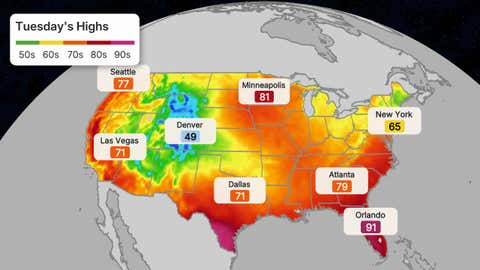A mapping illustration of an omega block weather pattern with the jet stream forming the shape of the Greek letter omega over the U.S.