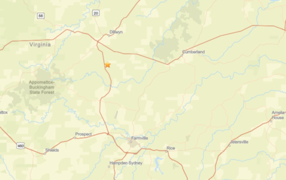 Aerial view showing earthquake impact near Richmond, VA