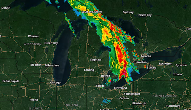 Radar map showing recent storms in Southeast Michigan. Stay up to date with WDIV weather.