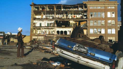 Downtown Kalamazoo after a severe weather event, highlighting local climate