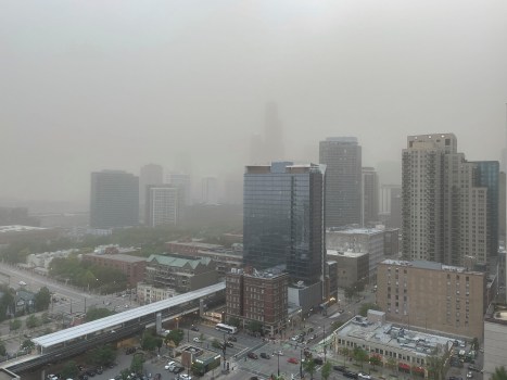 Dust blowing through Chicago under a high wind warning